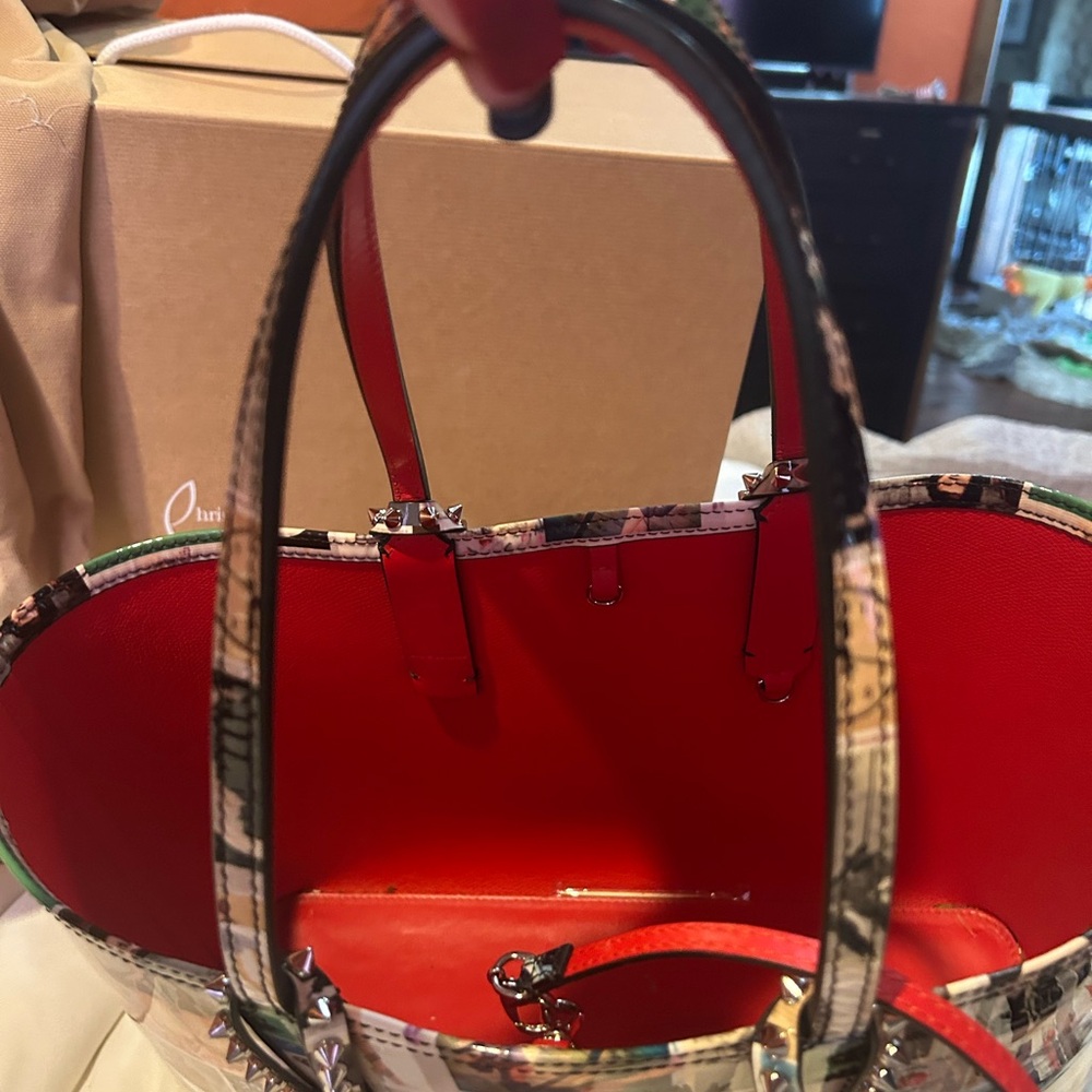 Christian Louboutin Cabata Small Patent Multicolor Collage Tote Bag with Pouch - Picture 3 of 7
